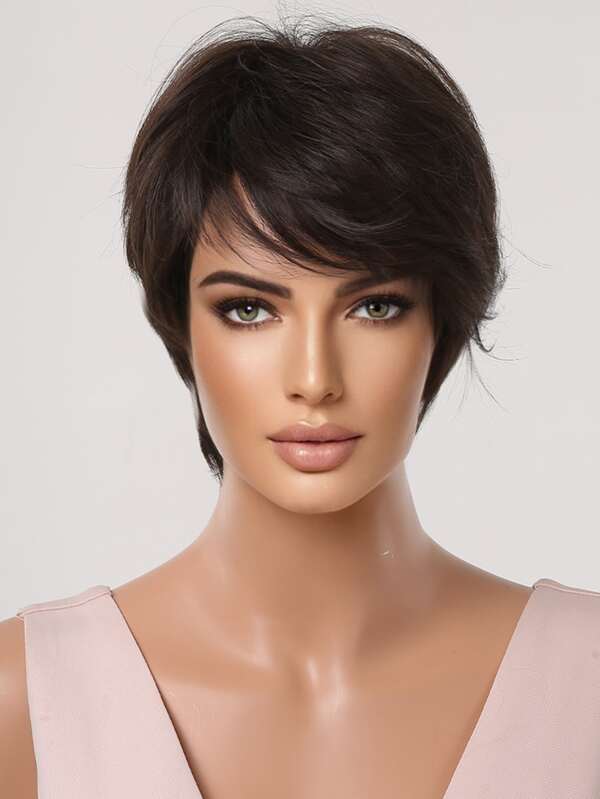 HAIRCUBE 10 Inch Natural Brown Short Hair Sophisticated Beautiful Ladies Wigs Synthetic Wigs for