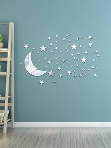 Pegatina de pared de espejo con luna y estrella - Plateado - Ver 4