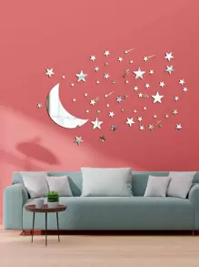 Pegatina de pared de espejo con luna y estrella - Plateado - Ver 5
