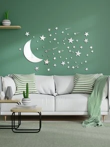 Pegatina de pared de espejo con luna y estrella - Plateado - Ver 6