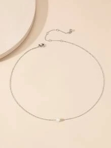 1入組人造珍珠裝飾項鍊,不銹鋼首飾類 - 銀色 - 查看 1