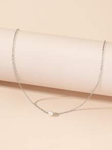 1入組人造珍珠裝飾項鍊,不銹鋼首飾類 - 銀色 - 查看 2