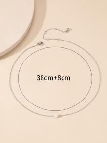 1入組人造珍珠裝飾項鍊,不銹鋼首飾類 - 銀色 - 查看 3