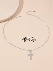 Cubic Zirconia Cross Charm Necklace - Silver - View 3