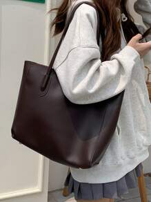 Minimalist Shoulder Tote Bag - Coffee Brown - View 1