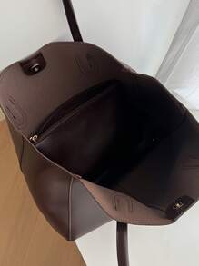 Minimalist Shoulder Tote Bag - Coffee Brown - View 4