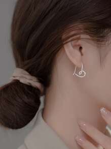 愛心設計圓耳環 - 銀色 - 查看 1