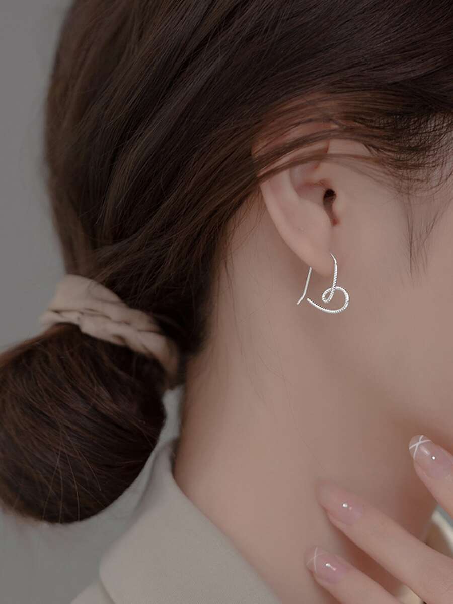 愛心設計圓耳環 - 銀色 - 查看 1