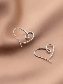 愛心設計圓耳環 - 銀色 - 查看 2
