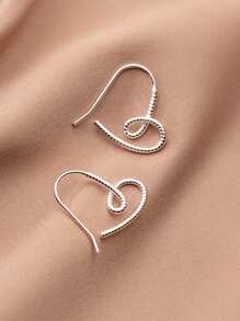 愛心設計圓耳環 - 銀色 - 查看 3