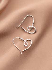 愛心設計圓耳環 - 銀色 - 查看 4