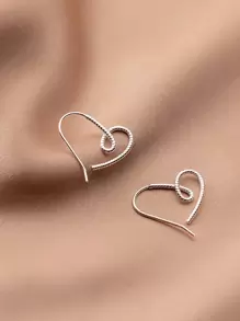 愛心設計圓耳環 - 銀色 - 查看 5