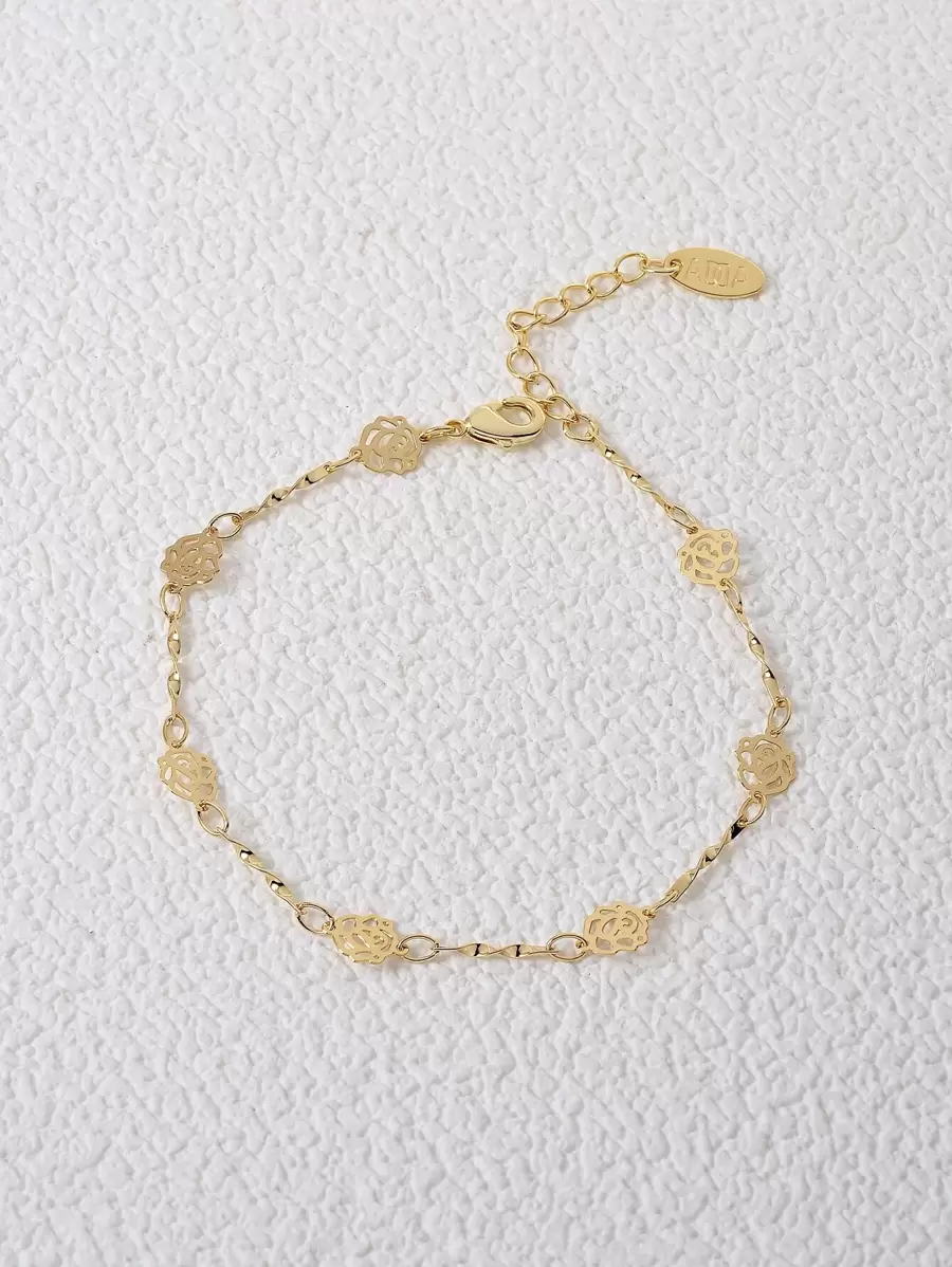 Flower Decor Bracelet Valentines,Mom,Mother,Mother's Day,Gift - Yellow Gold - View 1