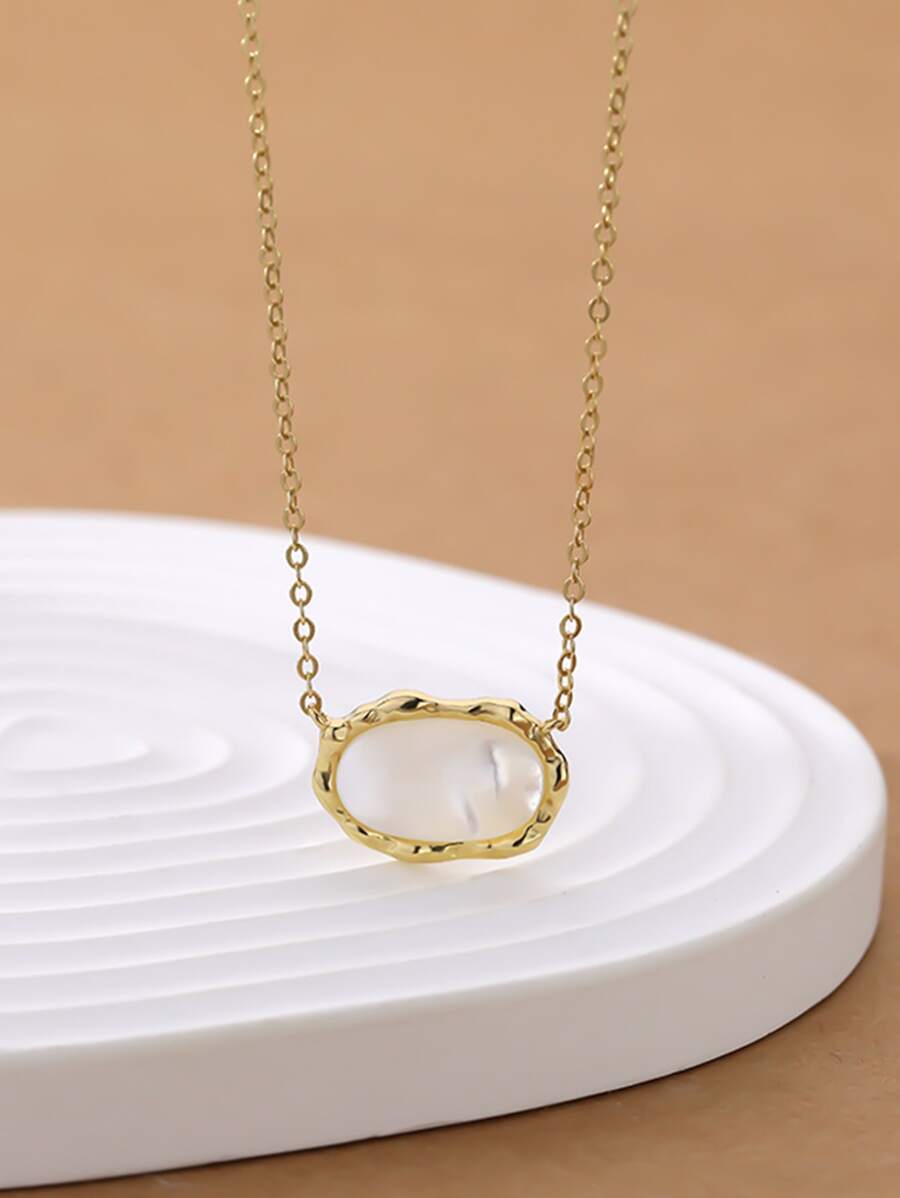 Oval Decor Necklace - Beige - View 1