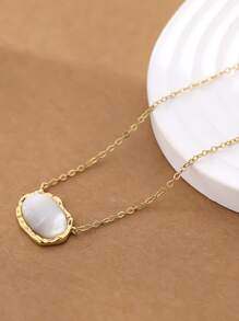 Oval Decor Necklace - Beige - View 2