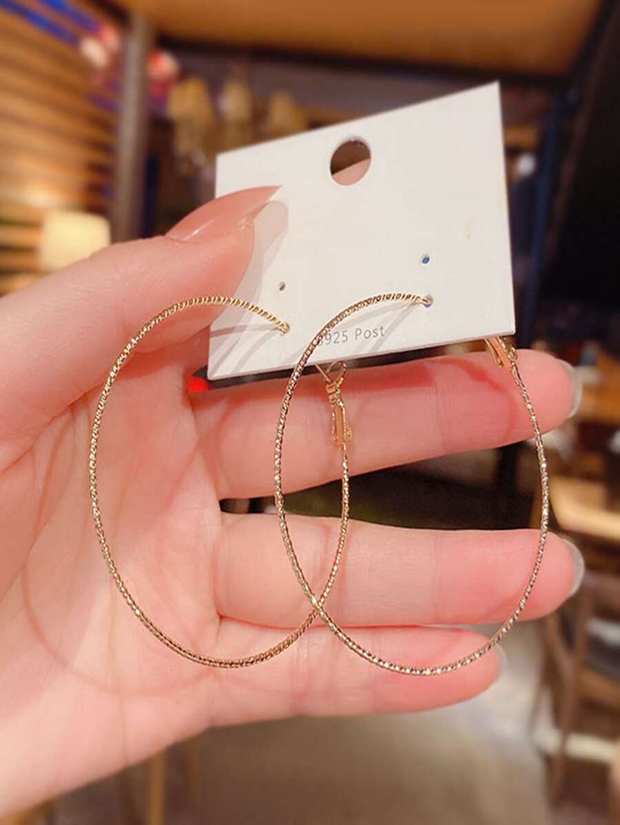 極簡風格圓耳環 - 金黃色 - 查看 1