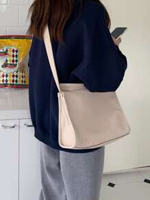 Bolso bandolera de litchi en relieve - Beis - Ver 2