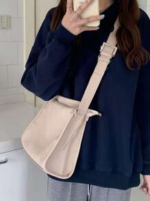 Bolso bandolera de litchi en relieve - Beis - Ver 3