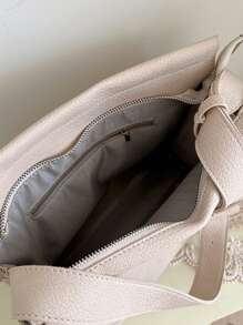 Bolso bandolera de litchi en relieve - Beis - Ver 5