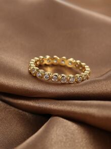 Charm-In 1入組方晶鋯石裝飾戒指銅首飾類 - 金黃色 - 查看 4