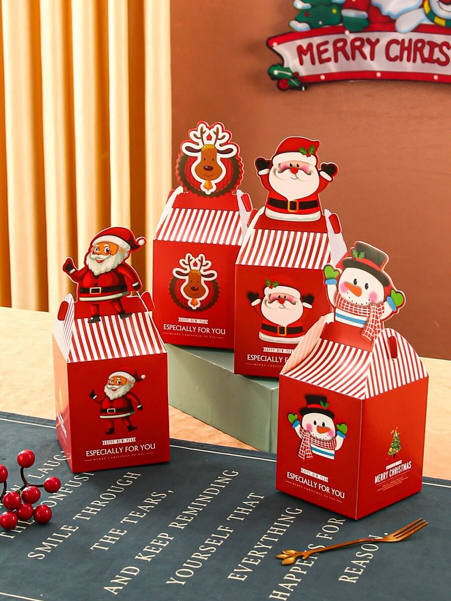 4pcs Christmas Santa Claus & Snowman Pattern Packaging Box - Multicolor - View 1
