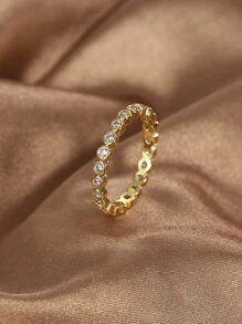 Charm-In 1入組方晶鋯石裝飾戒指銅首飾類 - 金黃色 - 查看 5