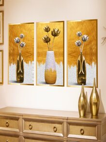 3 Stück Blumenvase Muster Wandaufkleber, moderne Wandkunst Aufkleber für Heim-Dekoration, Poster, Aufkleber, Wandkunst, Frühlingsdekoration Artikel um Ihr Zuhause aufzufrischen, Rama Dekorations Aufkleber Geschenke Geburtstag Abschluss