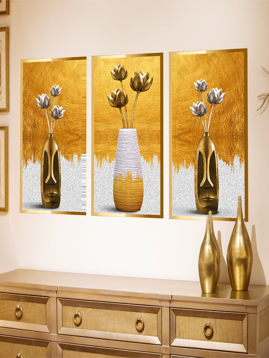 3 Stück Blumenvase Muster Wandaufkleber, moderne Wandkunst Aufkleber für Heim-Dekoration, Poster, Aufkleber, Wandkunst, Frühlingsdekoration Artikel um Ihr Zuhause aufzufrischen, Rama Dekorations Aufkleber Geschenke Geburtstag Abschluss
