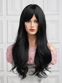 High Quality Black 26-Inch Long Curly Natural Wave Wig Curly Synthetic Wig With Bangs Perfect For Everyday Use At Birthday And Holiday Parties - Black - View 7