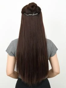 Tóc nối kẹp hình chữ V dài 22 inch, màu nâu pha, tóc thẳng tổng hợp. - màu nâu - Xem 2