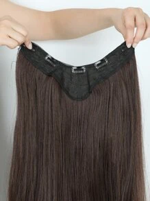 Tóc nối kẹp hình chữ V dài 22 inch, màu nâu pha, tóc thẳng tổng hợp. - màu nâu - Xem 4