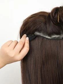 Tóc nối kẹp hình chữ V dài 22 inch, màu nâu pha, tóc thẳng tổng hợp. - màu nâu - Xem 5