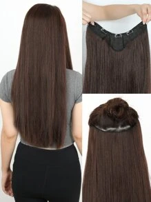 Tóc nối kẹp hình chữ V dài 22 inch, màu nâu pha, tóc thẳng tổng hợp. - màu nâu - Xem 6