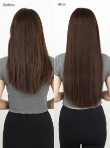 Tóc nối kẹp hình chữ V dài 22 inch, màu nâu pha, tóc thẳng tổng hợp. - màu nâu - Xem 7