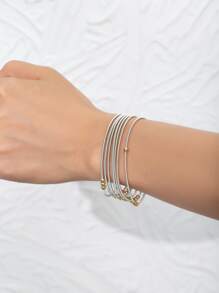 1入組珠子裝飾手鐲,不銹鋼首飾類 - 銀色 - 查看 1