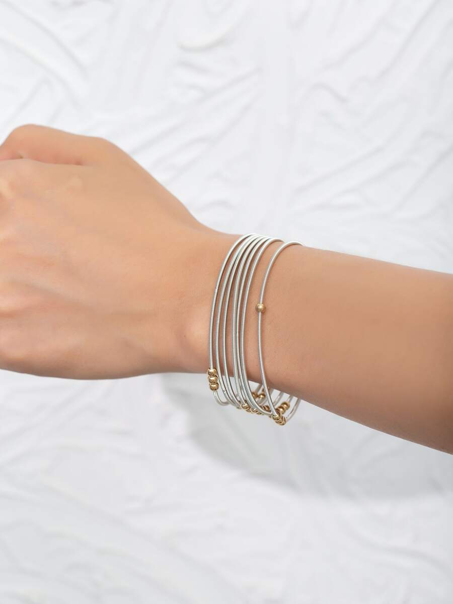 1入組珠子裝飾手鐲,不銹鋼首飾類 - 銀色 - 查看 1