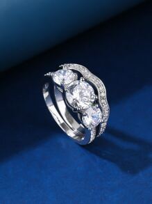 2pcs Cubic Zirconia Decor Ring - White - View 2