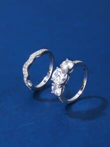 2pcs Cubic Zirconia Decor Ring - White - View 4
