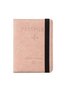 CHARM INFINITE Plane & Letter Graphic Passport Case - Dusty Pink - View 4