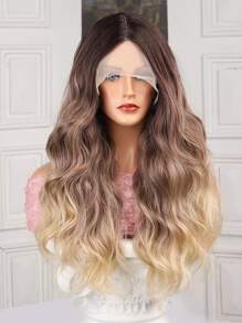 HAIRCUBE13*1 T 部分蕾絲假髮，28 英寸棕色漸變色蕾絲假髮，長捲髮假髮日常使用合成蕾絲假髮 - 漸層 - 查看 8