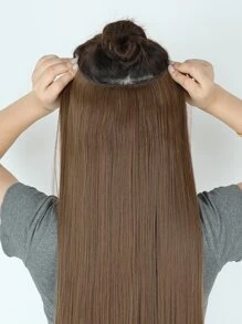 Clip In Long Straight Synthetic Hair Extension - Brown - View 4