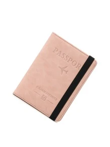 CHARM INFINITE Plane & Letter Graphic Passport Case - Dusty Pink - View 2