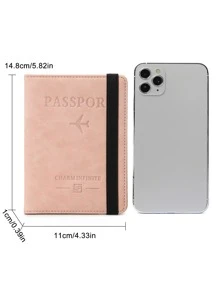 CHARM INFINITE Plane & Letter Graphic Passport Case - Dusty Pink - View 6