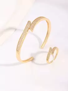 Zircônia Cúbica Decoração Pulseira de Manguito & Anel de Manguito