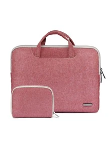 LISEN 1入組素色電腦包和1入組收納小袋 - 粉色 - 查看 1