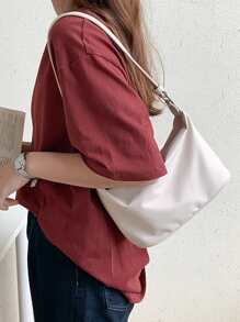 Túi vai màu trơn Có thể điều chỉnh được Đúng mốt - Màu be - Xem 8