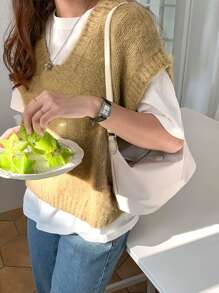 Túi vai màu trơn Có thể điều chỉnh được Đúng mốt - Màu be - Xem 2