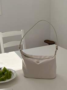 Túi vai màu trơn Có thể điều chỉnh được Đúng mốt - Màu be - Xem 4