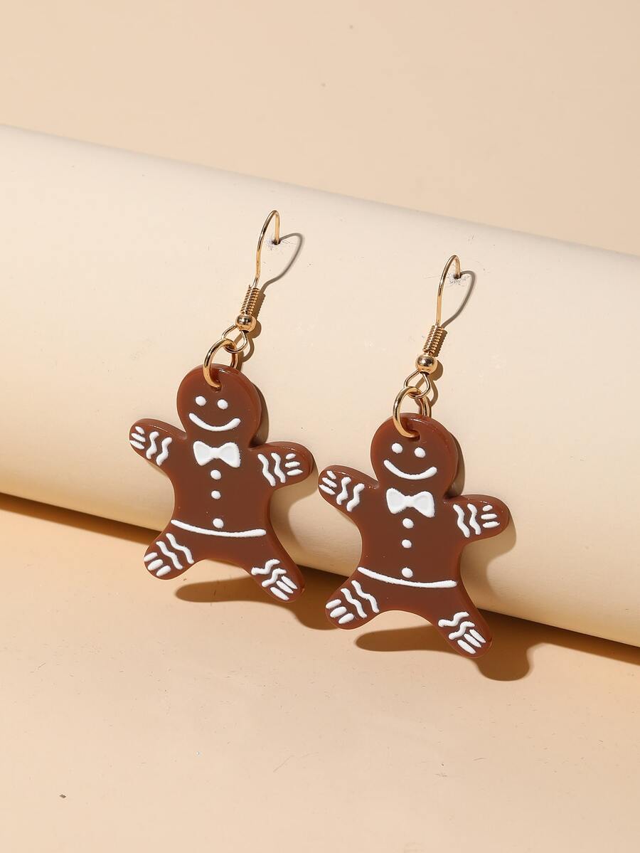 Christmas Gingerbread Drop Earrings - Multicolor - View 1