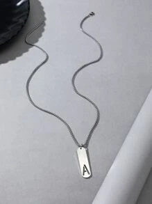 1 件简约不锈钢男士矩形 26 字母项链，送给男朋友的礼物 - 銀色 - 查看 3
